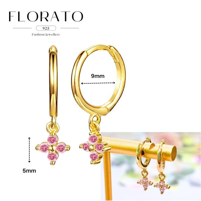 Luxurious Geometry 925 Silver Ear Needle Pink Series Zircon Pendant Hoop Earrings Sweet Fashion Wedding Jewelry Gifts