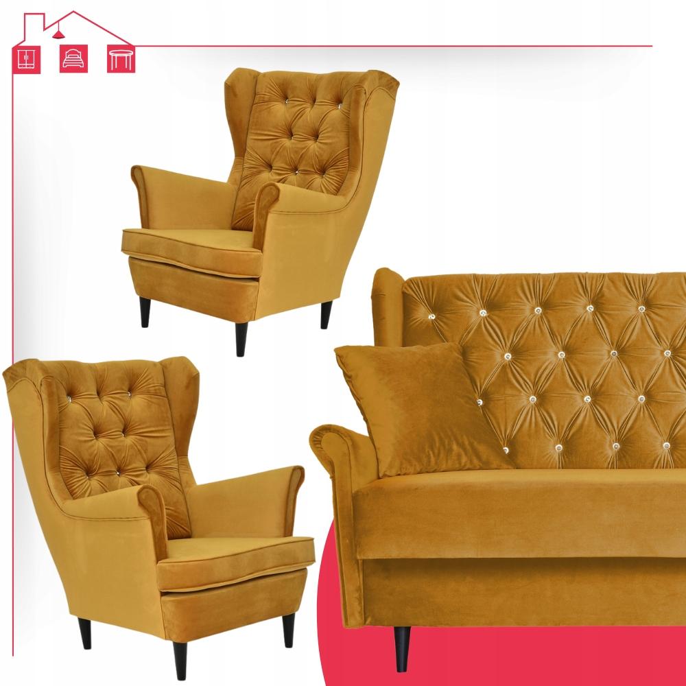 Zestaw wypoczynkowy z wersalką 2 fotele Gaja MUSZTARDOWY Family Meble