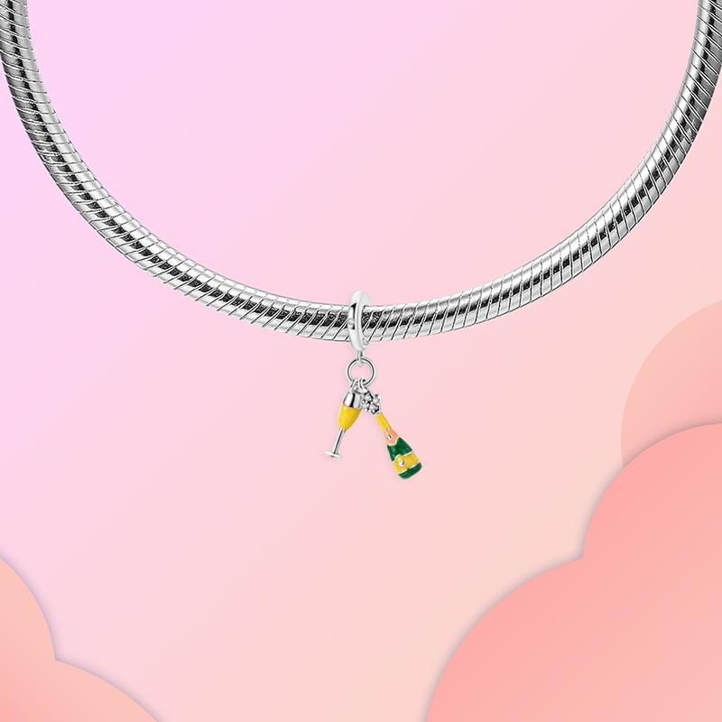 copper Champagne Wine Cup Yellow Pendant Charm Compatible With Authentic Pandora Charm Bead Charms Bracelets Women Do It Yourself Jewellery Gift