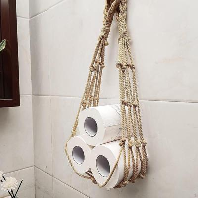 Toilet Paper Holder Cotton Rope Woven Decorative Boho Roll Storage Wall Hanging for