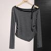 Women's Lyocell Off-Shoulder Striped Long-Sleeve T-Shirt