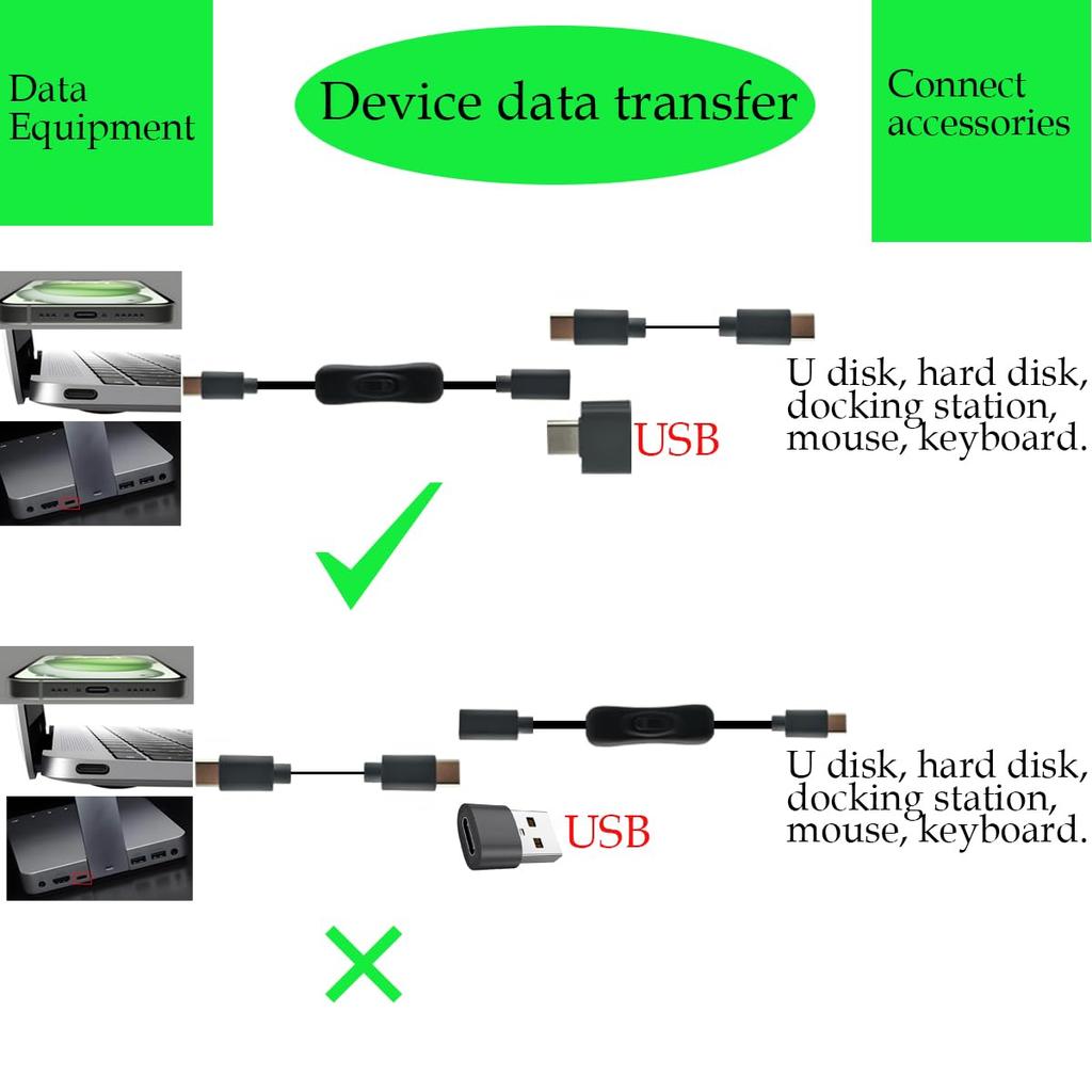 CTRICALVER 20cm Power Switch Extension Suitable for Connecting Hard Mobile and USB Flash Drives for Data Transfer Type-C Switch, 4-Pack Type-C Cable,