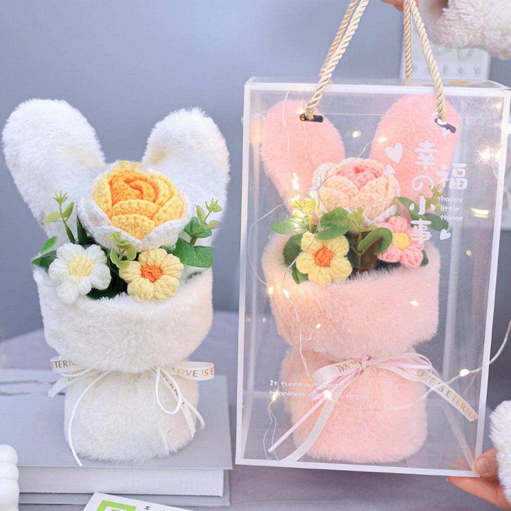 Crochet Flowers Gift Bouquet Knitting Flower Handmade Table Decoration for Home Decor Multifunctional Finished Product