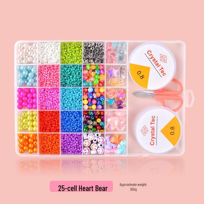 25-Grid Glass Rice Beads DIY Set: Children's Handmade Necklace & Bracelet Beading Kit