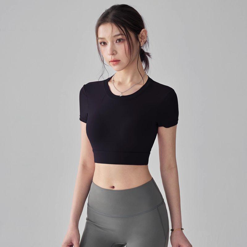 

Sexy Backless Beauty Back Yoga Clothes Dynamic Vest Women Quick-Drying Fitness Bra Tight With Chest Pad Short sleeve T-shirt High Elastic Black(With chest pad) M