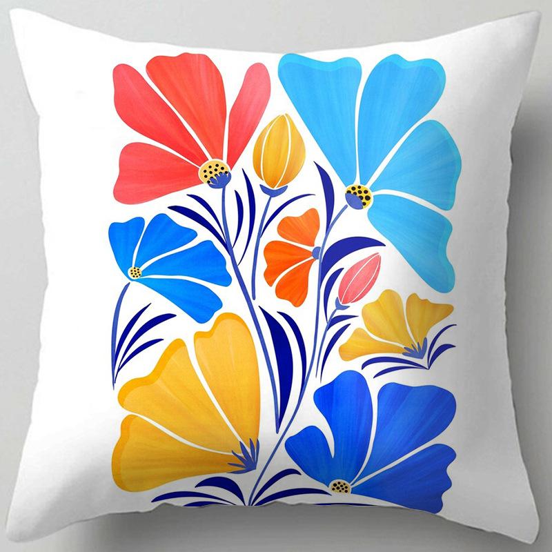 Blue Flower and Leaf Pattern Nordic Style Living Room Sofa Office Cushion Cover Home Decor Waist Pillow