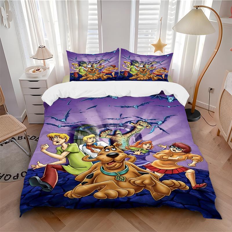 3pcs Scooby Printed Quilt Set - Soft and Comfortable Quilt Cover for Bedroom, Guest Room and Dormitory Decorative Bedding Set 1 Duvet Cover