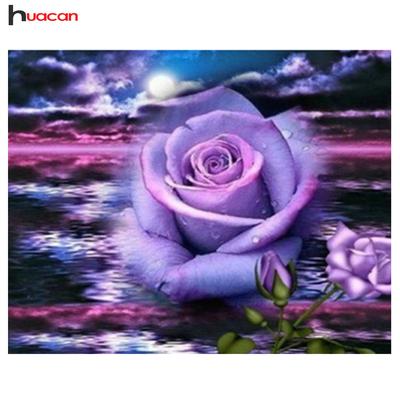 HC Diamant-Stickerei „Blume“, Bild aus Strasssteinen, Diamantmalerei, lila Rosenblume