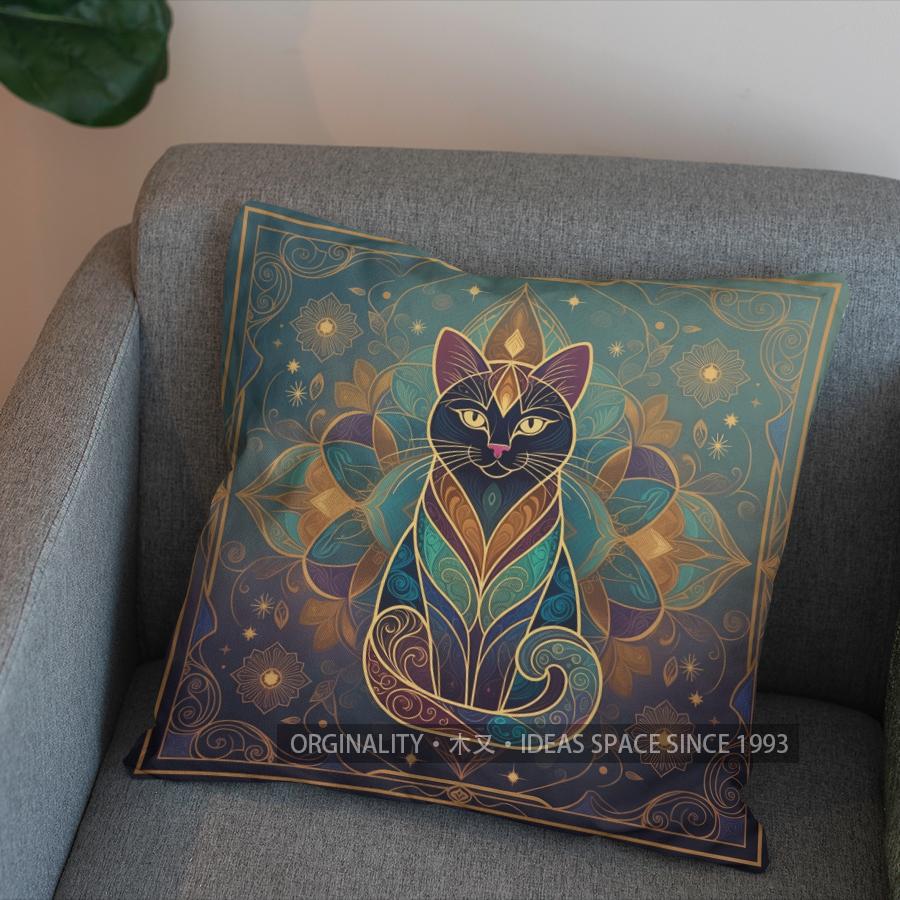 Colorful Cats Mandala Pattern Pillow Covers Pattern Cushion Cover Suitable For Sofa Bedroom Car Pillow Cover