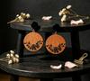 Retro Floral Round Dangle Earrings with Black Wooden Accents