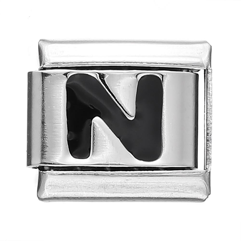 Fashion Black 26 English Letters Italian Charm Links Fit 9mm Stainless Steel Bracelet Making Women Men Jewelry Accessories