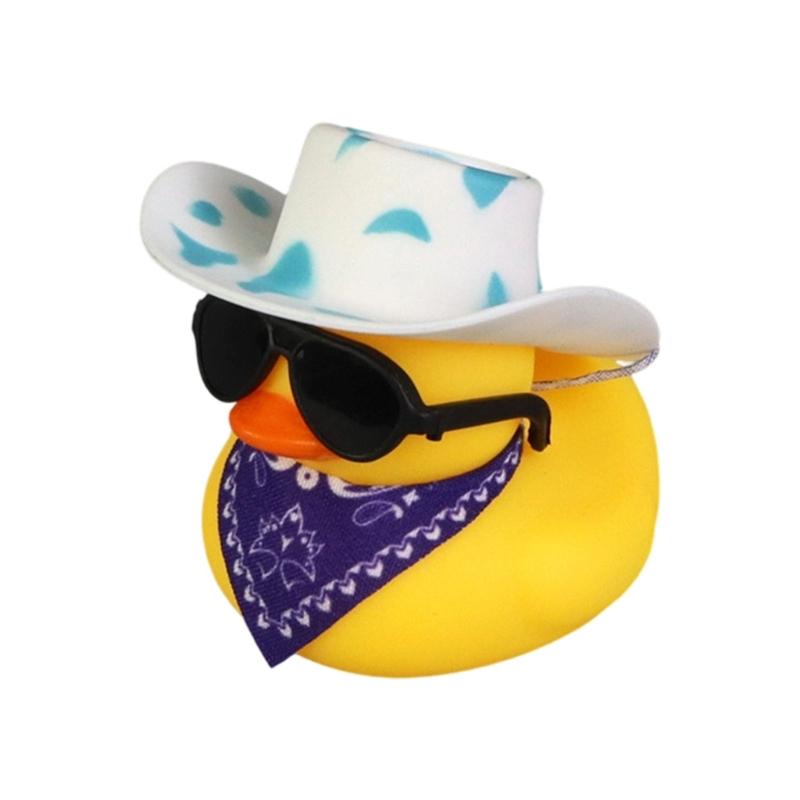 Water Play Duck Ornament with Black Cowboy Hat and Sunglasse Baby Pool Accessories Bathtub Companion For Toddlers