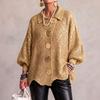 Cardigan lavorato a maglia da donna con colletto a revers e bottoni, vestibilità ampia, orlo ondulato, aperto sul davanti, casual