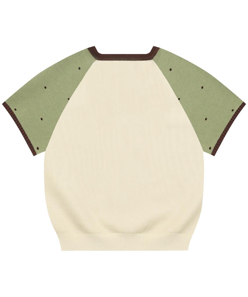 RuNaKi'Hu' Wxk019 Dot Raglan Color Block Short Sleeve Knit (Ivory)