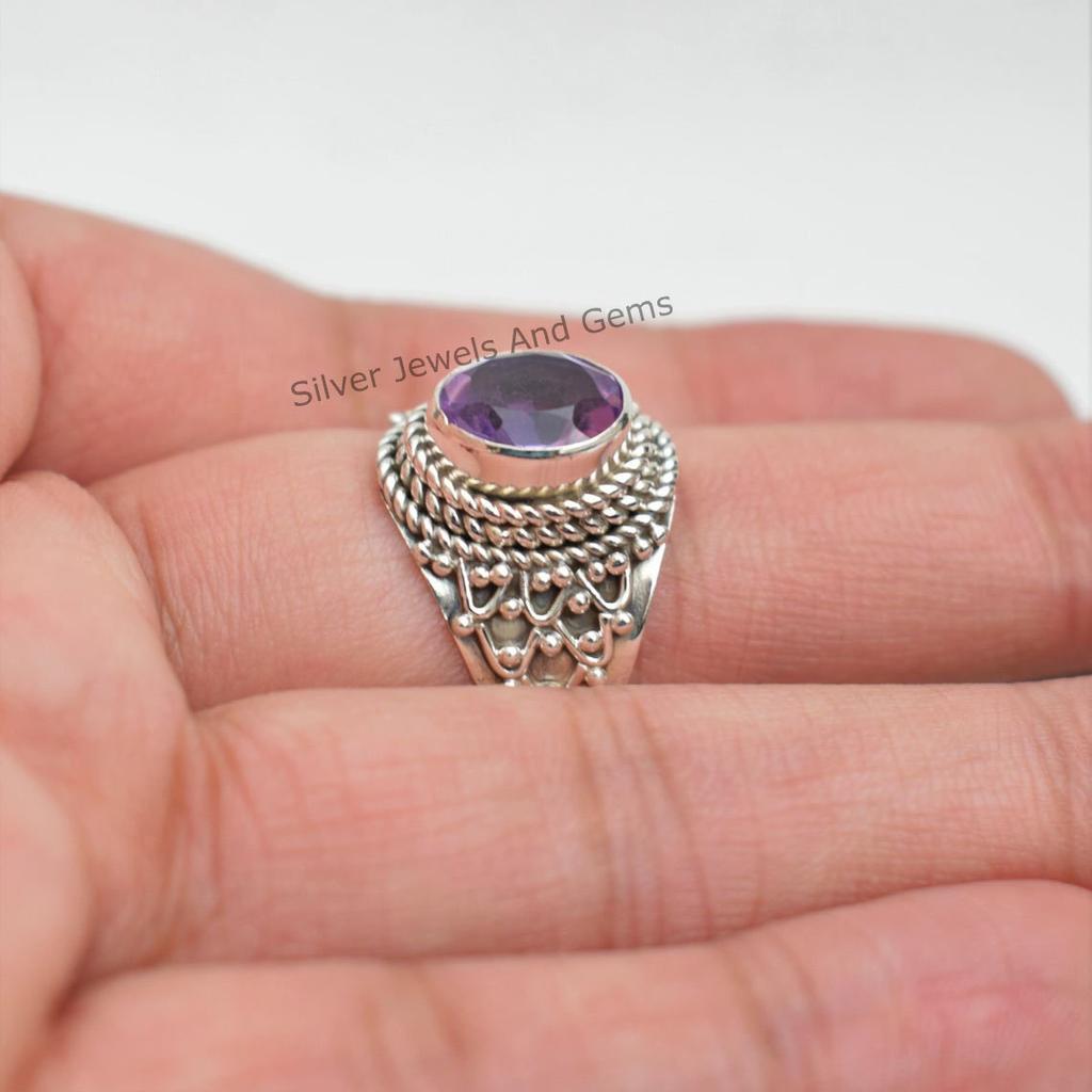 Oval Amethyst Ring: Handmade 925 Sterling Silver, February Birthstone