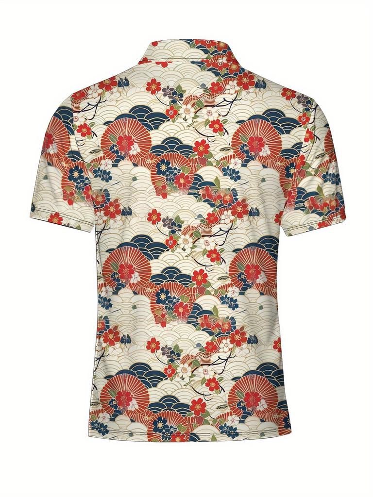Men'S Short-Sleeve Polo Shirt with Flat Digital Print Pattern - No Texture