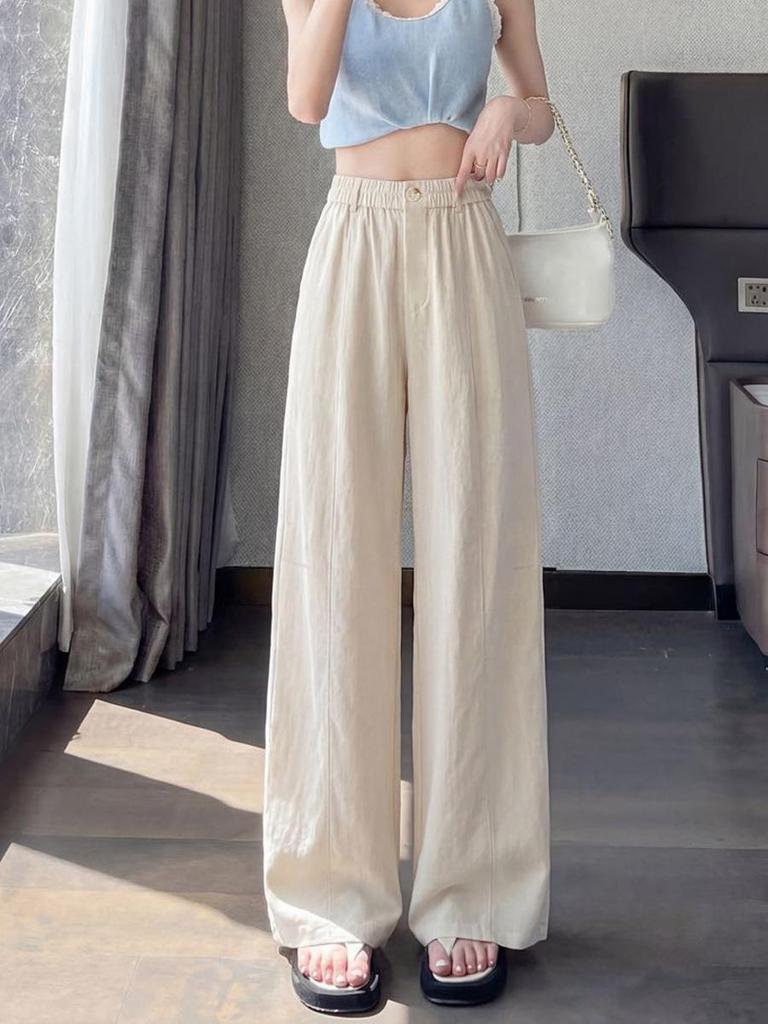 2026 Women's High-Waisted Tencel Linen Wide-Leg Pants - Loose, Floor-Length, Casual Ice Silk Design