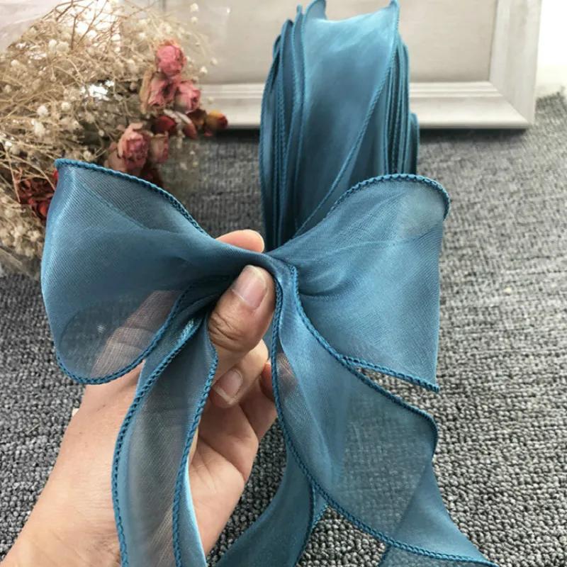 35Meters Wavy Organza Ribbon Silky DIY Hair Bow Making Material Accessories Wide Colorful Gradient Satin Lace Wave Hemming Tape