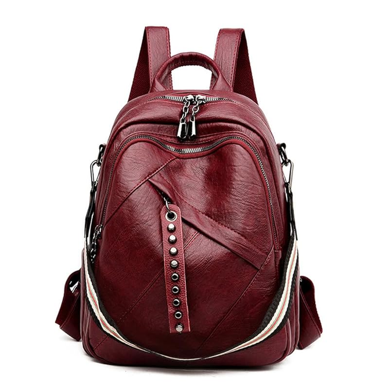 

[BUKESIYI] ladies backpack mini backpack pochette large capacity waterproof Rucksack Backpack for Women PU leather JP78196 red wine color
