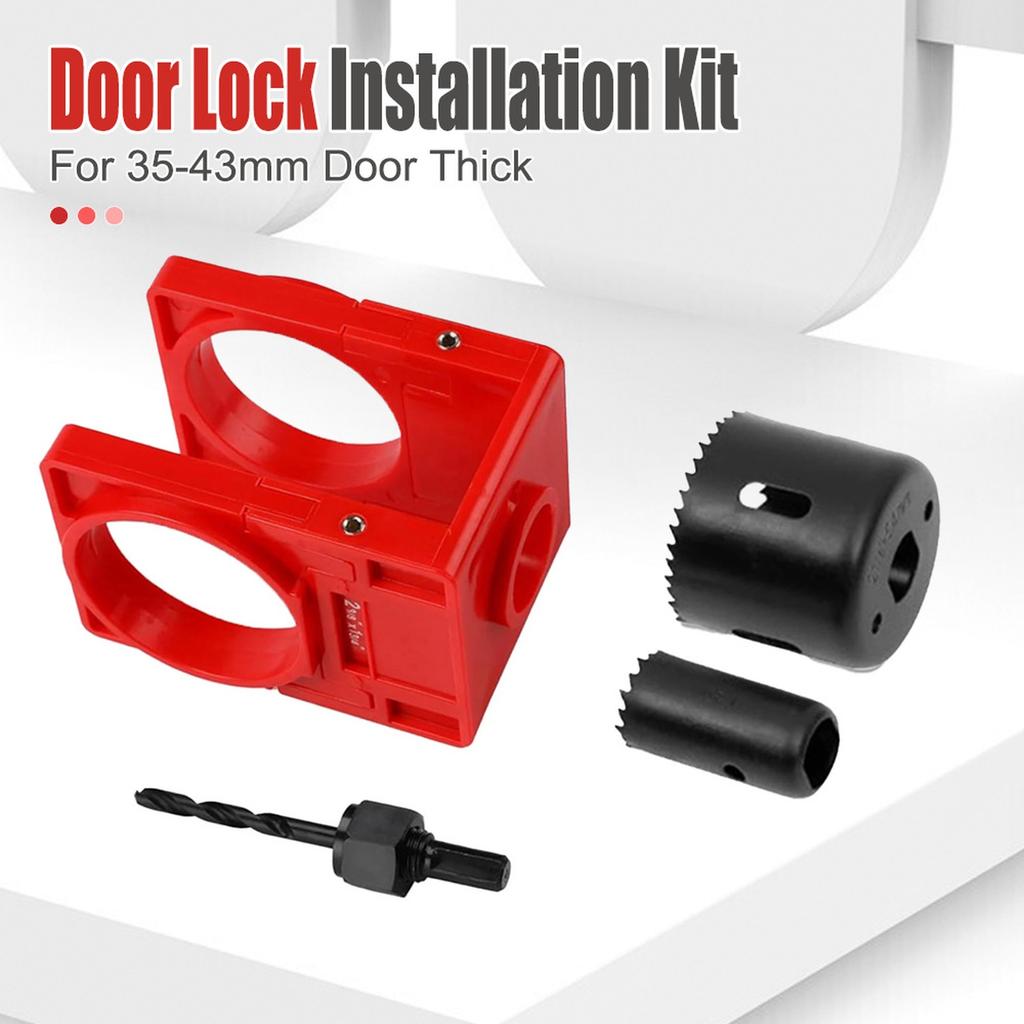 Adjustable Door Lock Installation Kit Plastic Guide Template With Carbon Steel Door Lock Hole Saw For 35-43mm Door Thick
