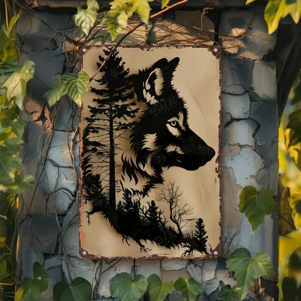 Wolf Forest Aluminum Metal Sign Rustic Wildlife Wall Decor Plaque for Cabin