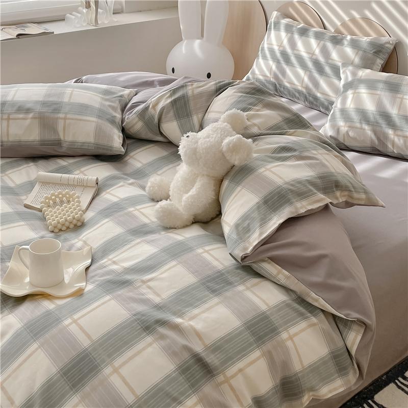 Sleep Grid Cotton Cartoon Printed Student Dormitory 3-Piece Set Home 4-Piece Set