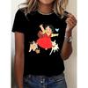 Vibrant And Adorable Printed Short-Sleeve T-Shirt for Women - Featuring a Dreamy Animal Pattern, Breathable And Comfortable Round Neck Design
