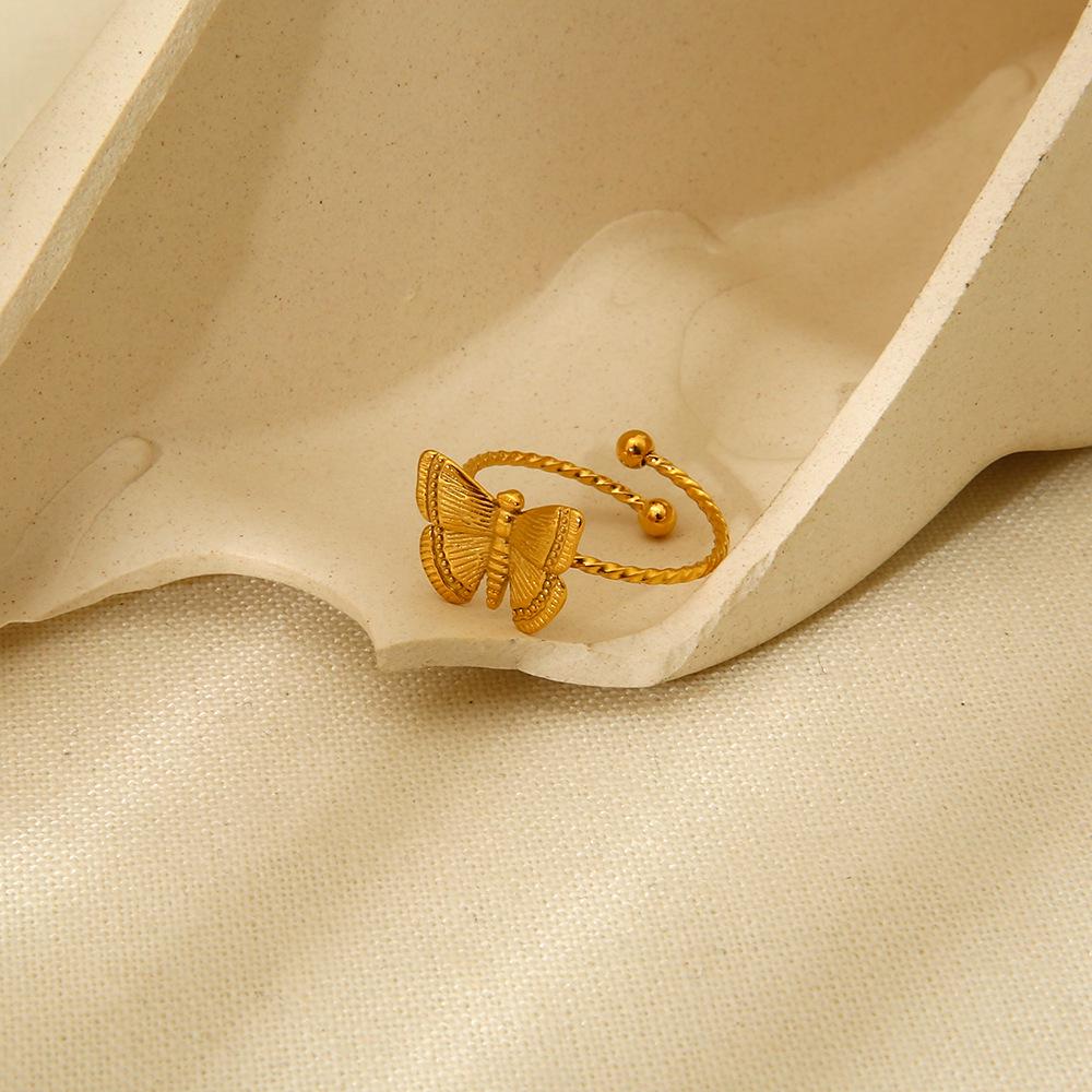 18K Gold-Plated Butterfly Adjustable Ring - Versatile & Waterproof