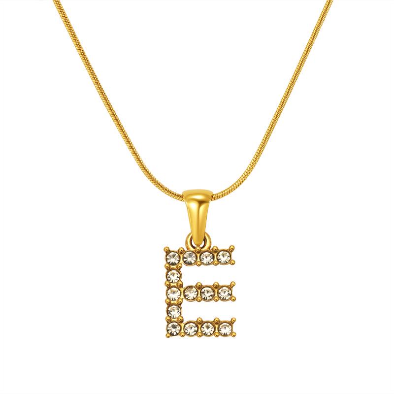 European & American Stainless Steel Diamond Alphabet Pendant Clavicle Chain Necklace for Women