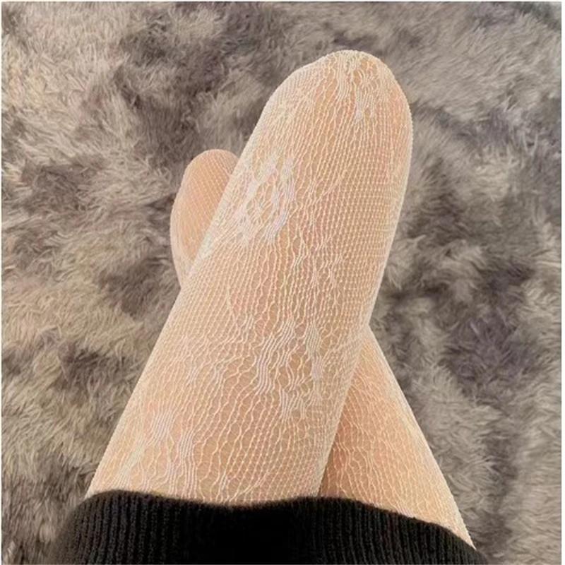 Heart Flower Mesh Stockings Japanese Girl Lolita Ins Tights White Fishnet Pantyhose Female for Women Summer Legging Stocking
