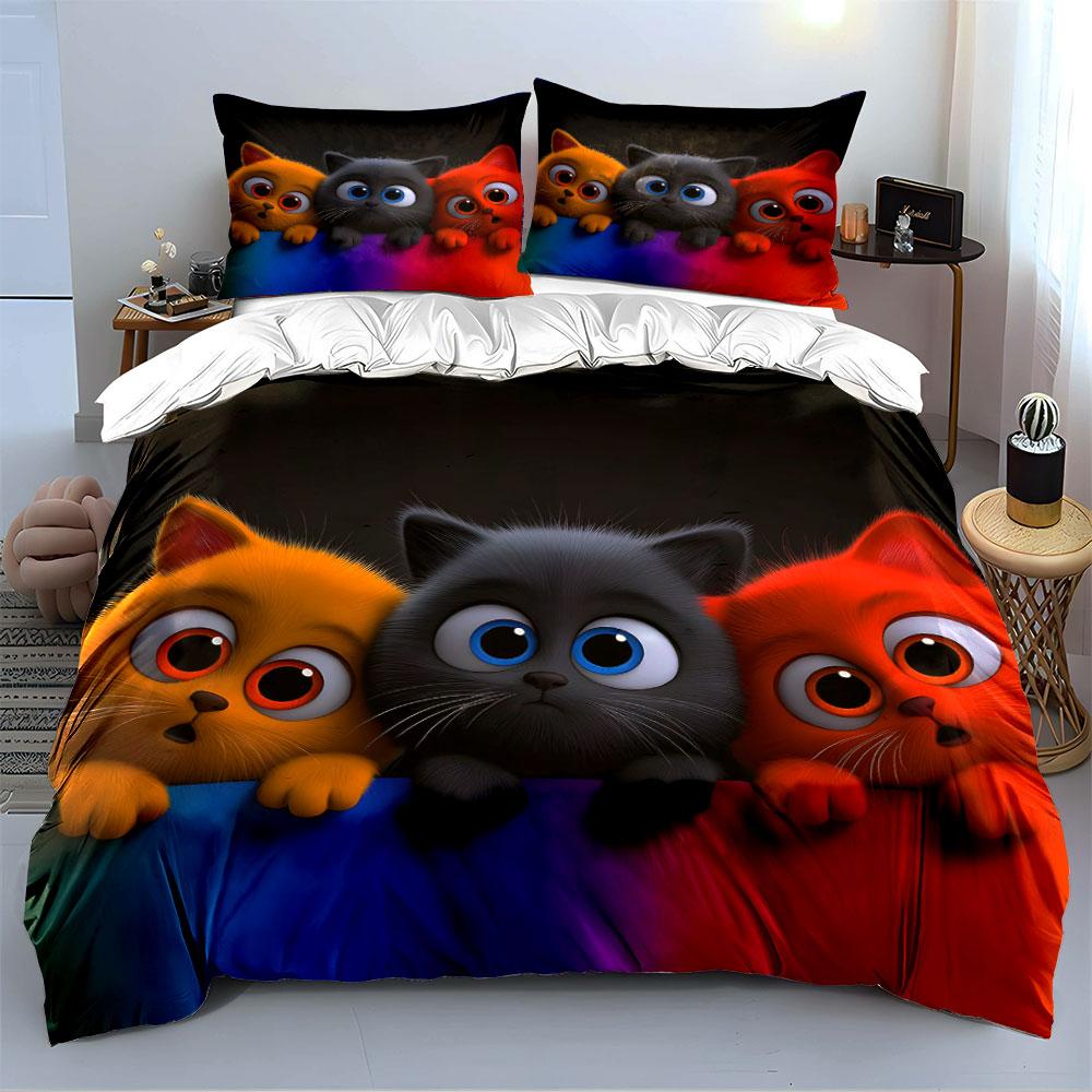 Colorful Cute Cartoon Cats Bedding Duvet Cover Set  (1*Duvet Cover 2*Pillowcases, without duvet insert)
