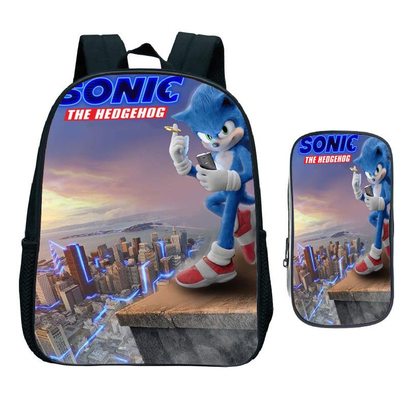 Straight Hair Animation Digital Printing Children'S Two-Piece Set Backpack Pencil Bag Primary And Secondary School Schoolbag