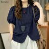 ZANZEA Women Casual Round Neck Puff Short Sleeve Blouse