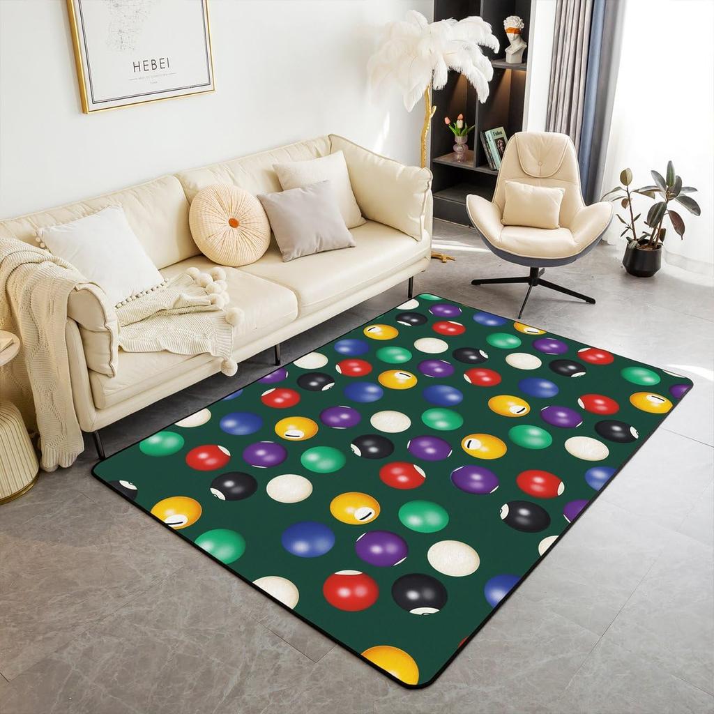 Billiard Balls Large Area Rug 5x7 Billiard Cue Living Room Rug | Pool Balls for Pool Table Rugs for Bedroom, Billiards Pool Cue Carpet Indoo