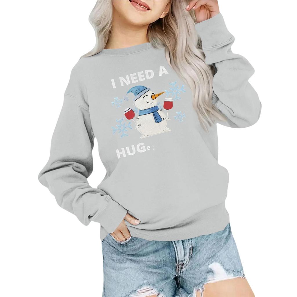 Kids' Fashion Loose-Fit Casual Long-Sleeve Christmas Print Oversized Crewneck Sweatshirt