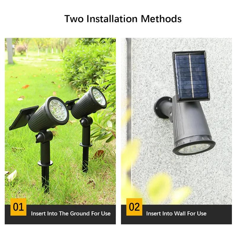 9 LED solar spotlights, utendørs IP65 vanntett, spotlys, lysstyrke justerbar for hage bakgård oppkjørselen uteplass lovdekor