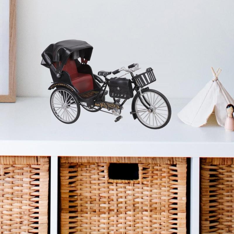 Collectible 1:10 Miniature Tricycle Model Iron Three Wheeld Rickshaw Replicas Vintage Desktop Decoration Gift For Adults