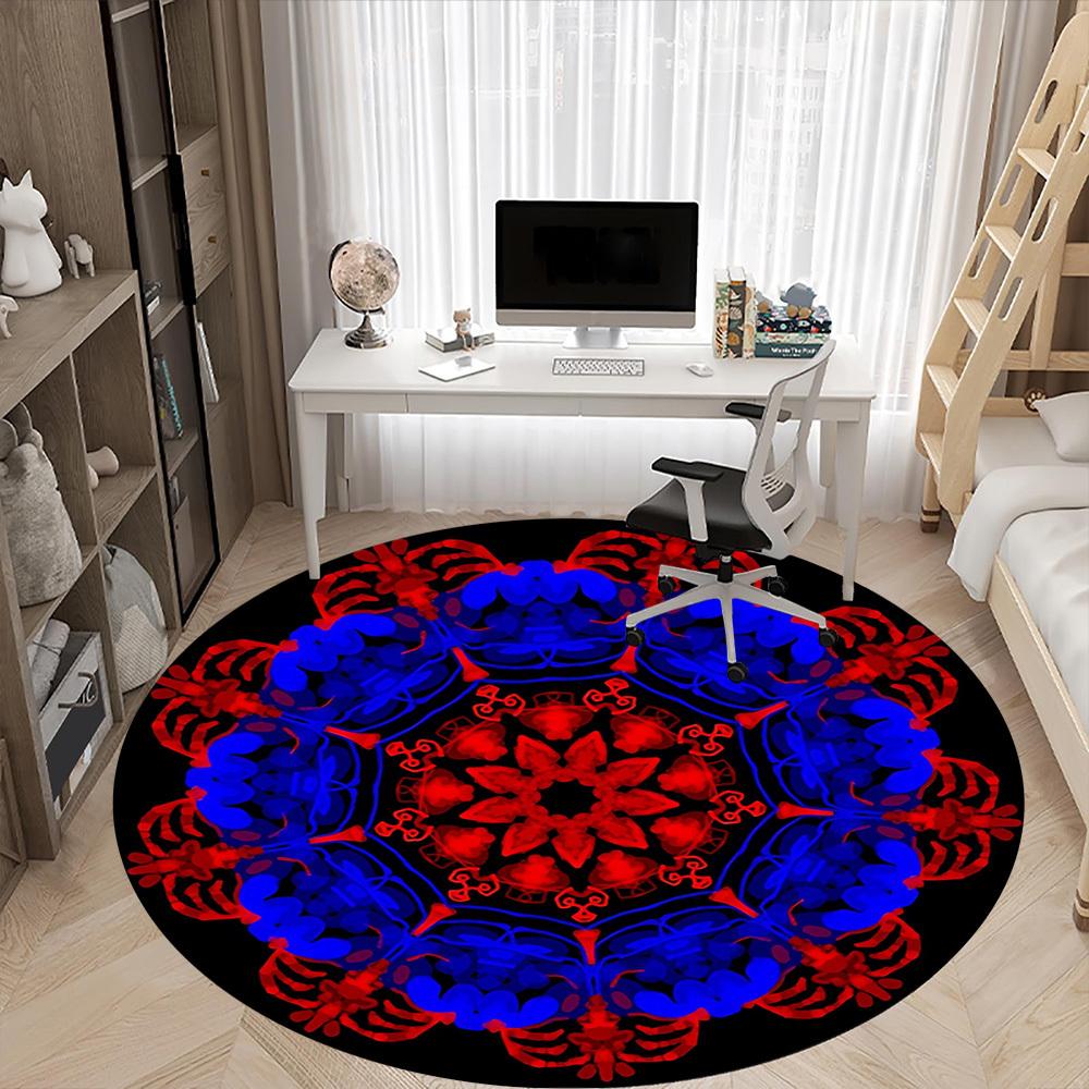 1 Stück Rotes Blaues Mandala Muster Stuhlteppich für Büro, Rutschfest, Weicher und Langlebiger Teppich, Perfekt für Büro, Wohnzimmer yy251103162