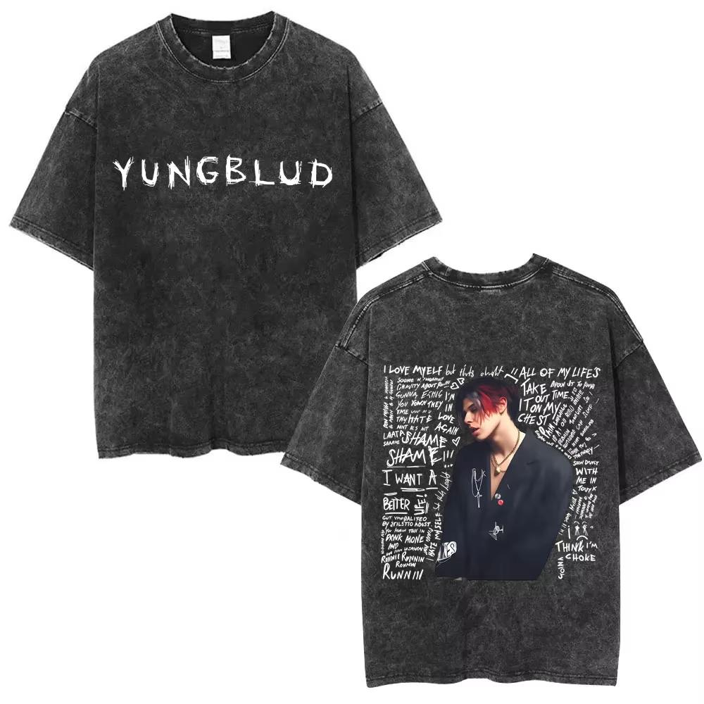 Washed Vintage Yungblud Idols World Tour Tshirt Mens Women Casual Oversized Cotton T Shirt Male Hip Hop Fashion Retro Tshirts