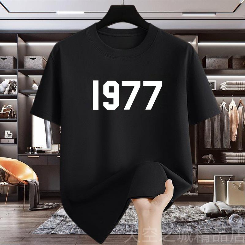 Hot Summer Unisexs Pure Cotton Tshirt 1977 Shortsleeved Ins Base American Loose Casual and Versatile Trendy Brand Halfsleeved