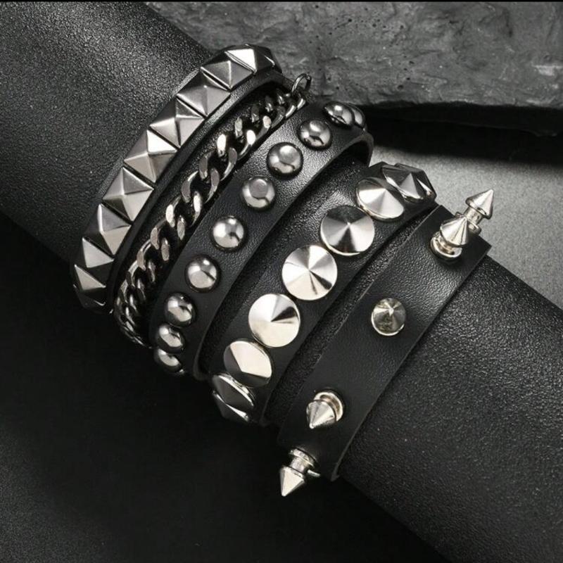 1 Set Punk Bracelets For Men Women Punk Gothic Spike Rivets PU Leather Bracelet Bangles Hip Hop Party Jewelry Gift