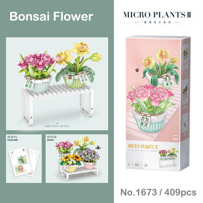 Fiori Piante Mini Bonsai Blocchi da Costruzione Fai da Te Bouquet Piante Verdi Pianta in Vaso Decorazione per la Casa Giocattoli per Bambini Per Ragazze Regali di Natale