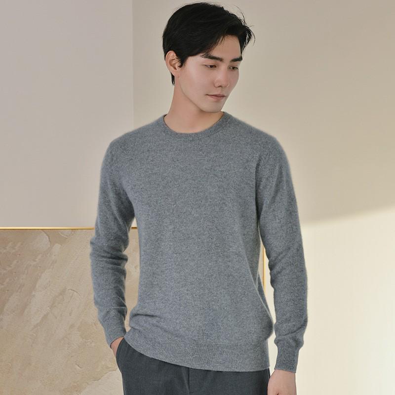 Men's 2024 Autumn/Winter Cashmere Crew Neck Loose Fit Sweater - Warm Business Casual Knit Base Layer