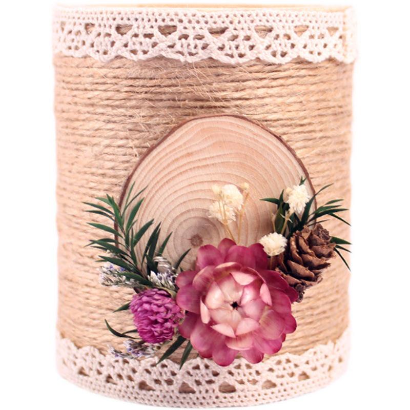 Handmade Jute Rope Pen Holder: DIY Material Kit for Flower Creation & Office Storage