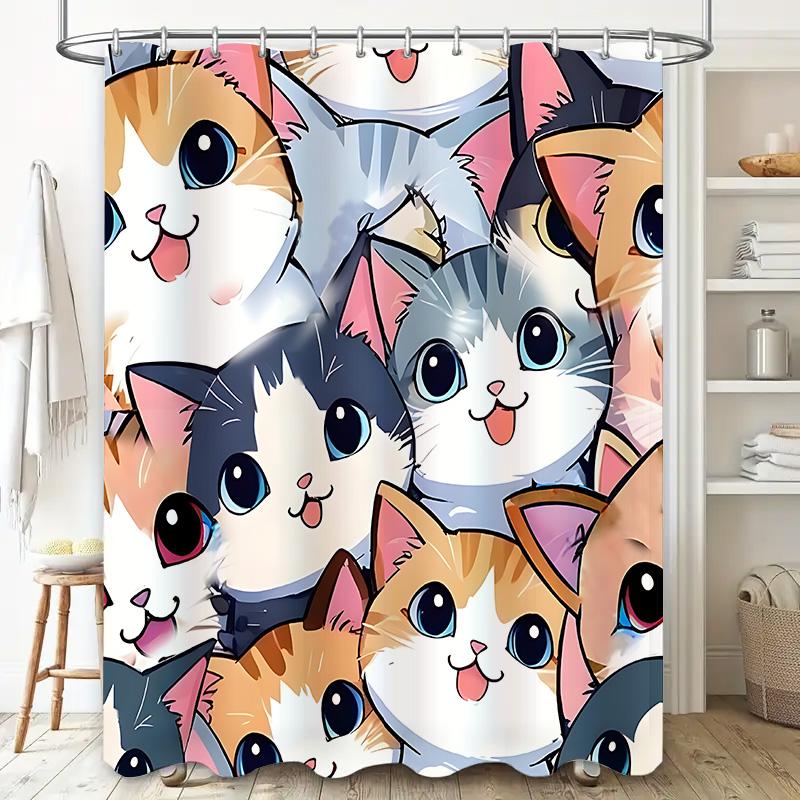 

Cute Cat Pattern Shower Curtain For Bathroom Decor - Soft And Durable Waterproof Fabric With Vibrant Colors Complimentary Hook W60H190(CM)-1 Pcs