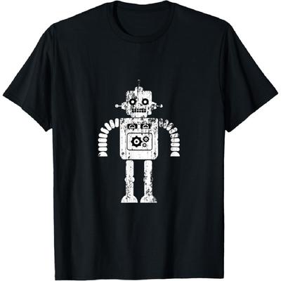 Distressed Retro Robot Dark T-Shirt Mens Womens Kids T-Shirt