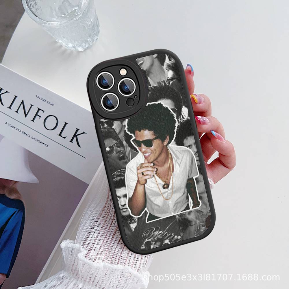 B-Bruno M-Mars Singer Leather Phone Case For IPhone 16 16e 15 14 13 12 11 Pro Max Plus Mini Cover