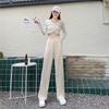Milk Tea High Waist Wide-Leg Draped Trousers - Women's Floor-Length Casual Pants