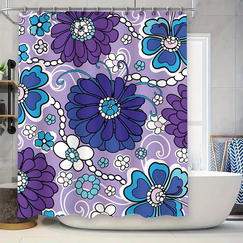 

Bright Flower Shower Curtainpurple Blue White Floral Print Bath Decor For Home Bathroom Accessories 180 X 245 Cm (71 X 96) W60H190(CM)-1 Pcs