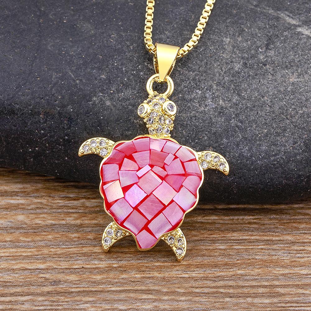 

Nidin New Arrival Cute Animal Tortoise Colorful Crystal Shell Pendant Zircon Necklace Women Beach Vacation Jewelry Party Gift красный